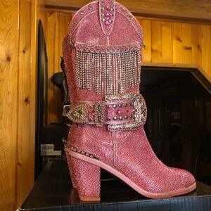 FINAL SALE Club exx pink rhinestone cowboy boots sheriff shine boots 8 dollskill